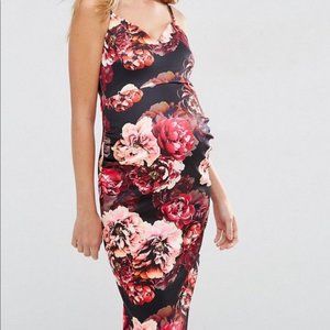 ASOS Maternity Deep Plunge Floral Scuba Dress